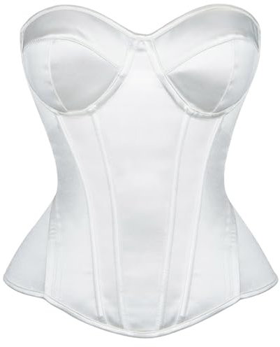 luoluoluo Women's Satin Lace Up Waist Cincher UK Ladies Gothic Corsets Solid Color Bustier Top Lace Up Boned Corset Top Satin Plain Overbust Tummy Control Body Shaper Strapless Lingerie Clubwear