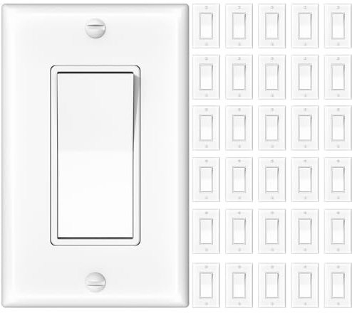 Amico 30 Pack Single Pole Light Switches with Wall Plates