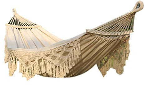 Hamaca de camping al aire libre con borlas, columpio antivuelco para jardín, senderismo y recreación, hamaca de lona de estilo nórdico para entusiastas del aire libre (azul)