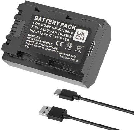 Wikinu NP-FZ100 2280mAh Akku für Sony A7R V A7S III A7 IV, USB-C Ladekabel, Kompatibel mit Sony ZV-E1, FX3, FX30, A1, A9,A9 II, A6600, A7C