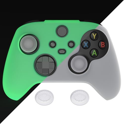 PlayVital Silikon Hülle für Xbox Series X & S Controller,Case Anti-Rutsche Schutzhülle Hülle Griffe Skin Weiches Gummi Grips für Xbox Series X & S Controller(Glühen im Dunkeln-Grün)