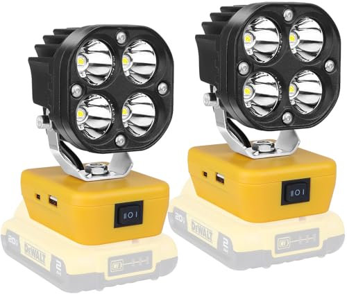 AUXTINGS Lampe Led Rechargeable Pour Batterie Dewalt 20V,2x 40W Baladeuse Lampe 4000LM de Chantier Alimenté Par Pile, Projecteur avec Charge Type C & USB la Randonnée,la Pêche,Chantier(Sans Batterie)
