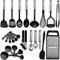 24 Pieces Black Stainless Steel Utensil Set Kitchen Utensils Set Non-Stick and Heat Resistant Kitchen Gadgets Cookware Set, Silicone Spatula Turner for Nonstick Silicone Kitchen Cookware Utensils Set