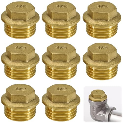 NINGYER Lot de 8 bouchons d'obturation 1/2 en laiton pour radiateurs, répartiteurs et systèmes d'alimentation en eau de chauffage (doré)