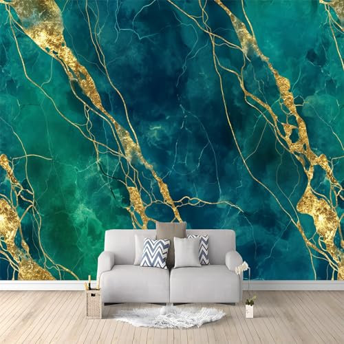 Papier Peint de Photo Marbre Vert Émeraude 200x140 cm Papier Peint Murale intissé Panoramique, Papier Peint Personnalisé Pour Garçon Fille Ado Chambre Salon Décor