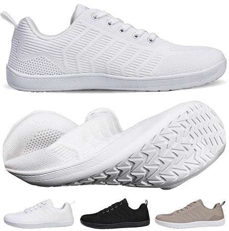 WEXITO Barefoot Femme Chaussures Minimalistes Homme Pieds Larges Nus Baskets Shoes Fitness Orthopedique Marche Sport Deadlift Légères Respirant Antidérapant Blanc 39