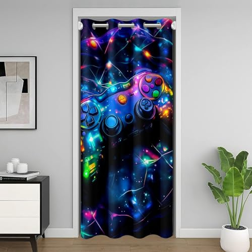 Loussiesd Kinder Gamer Spiele Türvorhang 106x203cm Galaxy Gaming Vorhang Glitter Game Vorhang für Innentür Raumteiler Mädchen Jungs Gamepad Teens Zimmer Divider