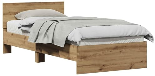 vidaXL Bettgestell mit Kopfteil mit Kopfteil Artisan-Eiche 90 x 190 cm | Hergestellt aus massivem Kiefernholz, Hat einen schlichten und schicken Look, Perfekt für Erwachsene,