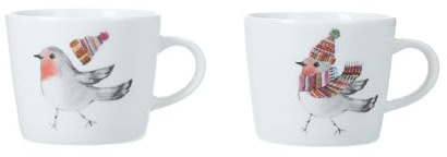 MIKASA TipperleyHill Espressotassen aus feinem Porzellan, Motiv Rotkehlchen, 90 ml, Set mit 2 Stück, in Geschenkbox