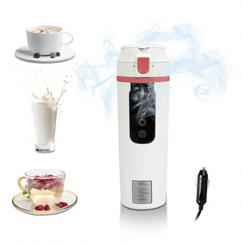 Wasserkocher LKW 12/24 Volt Klein, 500ml Edelstahl Wasserkocher Auto Tragbarer Wasserkochers Reise mit LCD Display, Einstellbare Temperatur, Elektrischer Wasserkochers für Auto Reise Camping (Weiß)
