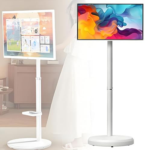 ZXSYYDS Mobile Smart Touch Screen Monitor, FHD Portable TV on wheel, Full Swivel Rotation Wireless TV, Built-in Battery 6000mAh for Wireless Entertainment 4+64GB