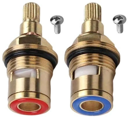 2 Pcs Mixer Tap Cartridge 1/4 Turn 20 Spline Replacement Ceramic Tap Valve Replacement for Shower Kitchen Bathroom Bath Taps with Washers, Solid Brass Ceramic (1 Pair Hot & Cold)
