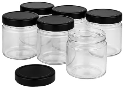 Blumixx Einmachgläser mit Schraubdeckel 6er Pack Einmachglas mit Deckel Schwarz - 210ml Fassungsvermögen - Ideal für Erntezeit, Konservierung & stilvolle Aufbewahrung