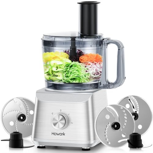 Howork 1500W Food Processor, Large Capacity Multifunctional Kitchen Processor, For Shredding, Slicing, Chopping, Grinding, Smoothies, Chopping, Stuffing and Making Dough, Stainless Steel Silver