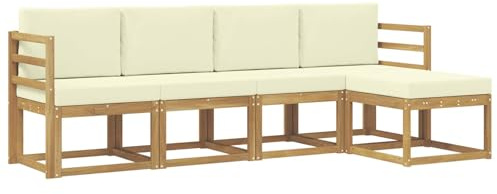 vidaXL Outdoor-Sofagarnitur mit Kissen 5 pcs Weiß und Creme, Garten Sofa Set, Moderne Möbel für draußen, Robustes Sitzen für Terrasse, Garten und Balkon, schicker Akazien Lounge