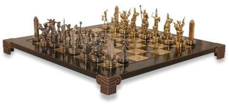 Uber Games Poseidon Chess Set - Zinc Gold & Silver Greek Statue Pieces, Raised 36cm x 36cm Board with Bronze Pillars, Foldable Wooden Storage Box, Detailed Chess Set with Rules Included