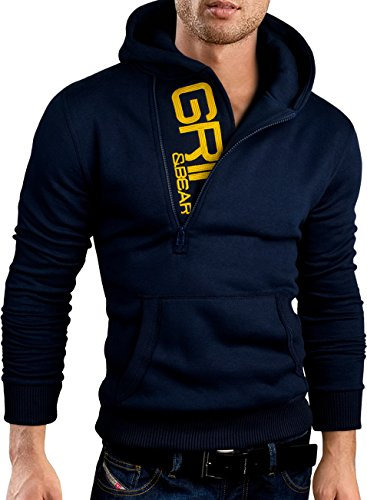 Grin&Bear Felpa con Cappuccio Uomo Slim Fit Sweatshirt Blu Navy L GEC401