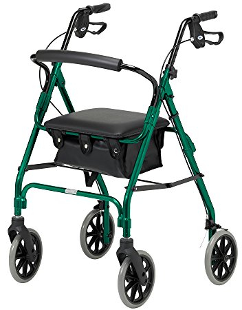 Days Lightweight Folding Rollator Walker – Mobility Aids, Adjustable Walking Frame with Padded Seat, Lockable Brakes, Ergonomic Handles, Walking Aid, Portable Walker for Elderly, Large – Racing Green