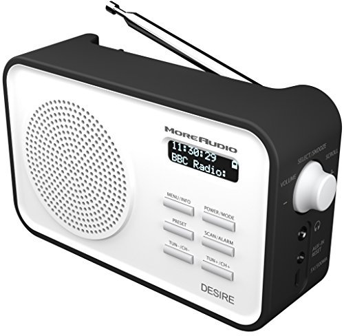 Moreaudio Desire DAB Digital FM Radio Alarm Clock - Rechargable Battery / Mains Powered - Black (Renewed)