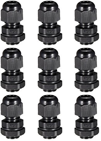 sourcing map 9Pcs PG7 Cable Gland Waterproof Plastic Joint Adjustable Locknut Black for 3mm-6.5mm Dia Cable Wire