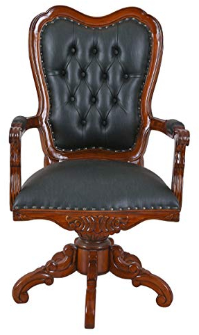 Englischer Chesterfield Sessel – Antik Mahagoni-Drehsessel (118×60×53 cm) mit Kunstlederbezug & Schnitzereien, Nostalgischer Bibliothekstuhl im Vintage-Stil mar149 Palazzo Exklusiv