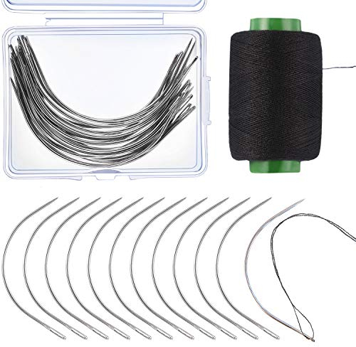 Boao 20 Stück Wig C Gebogene Nähnadeln für Haare mit 328 Yard Faden für Perückenherstellung, Blockierendes Stricken, Modellieren und Basteln