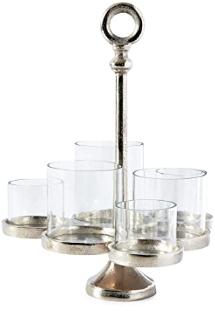 Riviera Maison Windlicht Glas, Deko kerzenhalter stumpkerzen, Kerzenständer mehrarmig - Lisbon Multiple Hurricane S - Aluminium - Ø21x26 cm