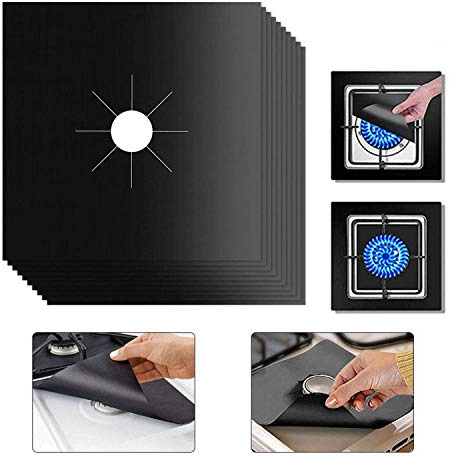 Taylor & Brown® Pack of 8 Black Reusable Gas Stove Protector Hob Range Burner Protectors Top Cooker Cover Stove Top Non Stick Mats Easy to Clean