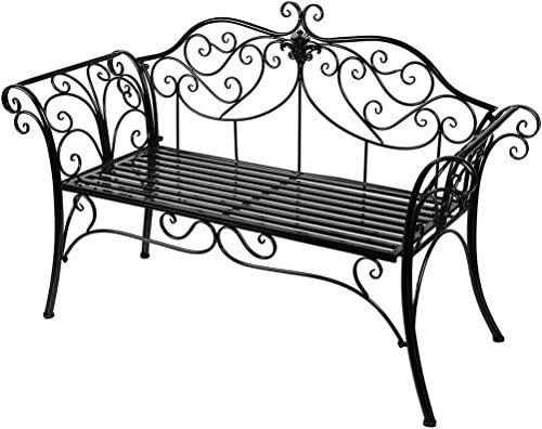 HLC 2 Seater Garden benches,Metal Bench Clearance Loveseat Outdoor with Unique Design, for Porch Lawn Yard Max 250Kg (Black)