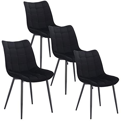 WOLTU Esszimmerstühle 4er Set Küchenstuhl Polsterstuhl Wohnzimmerstuhl Sessel mit Rückenlehne, Sitzfläche aus Samt, Metallbeine, Schwarz BH142sz-4