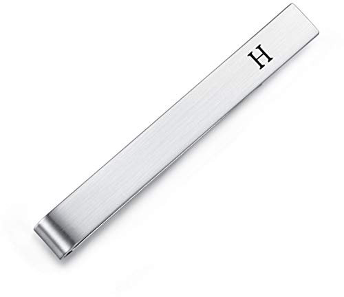 HONEY BEAR Homme Initiale Lettre Alphabet Pinces à Cravate,Taille Normale pour Le Cadeau de Mariage Affaires,5.5cm,Argent brossé (H 5.5cm)
