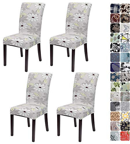 JOTOM Stuhlhussen Universal Stretch Stuhlbezug Elastische Moderne Stuhl Hussen Set Abnehmbare Dekoration Stuhlabdeckung für Esszimmer Party Hotel Restaurant Deko (Blumen und Blätter, 4er Set)