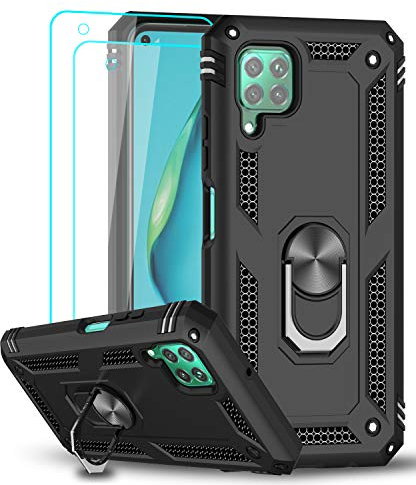 LeYi per Cover Huawei P40 Lite con 2 Pellicola in Vetro Temperato, Grado Militare 360° Magnetica Anello Supporto Case TPU Bumper Antiurto Silicone Custodia per Huawei P40 Lite Nero