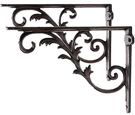 Sungmor Gusseisen-Halterungen für Regale, 2 Stück, rustikales Braun, 26,7 cm Breite, robuste, starke Eisen-Regalhalterungen, Vintage-dekorative Regalkorbeln, rechtwinklige Eck-Wandbrett-Halterungen