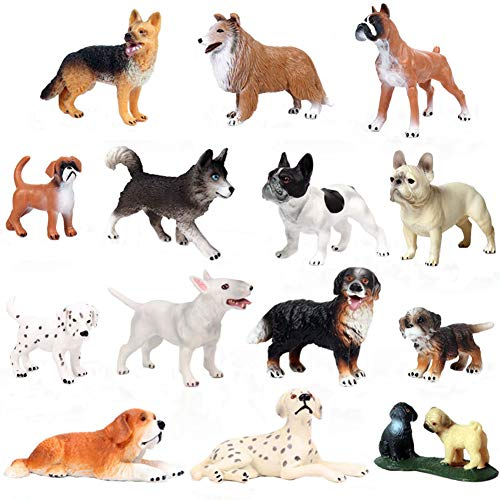 JOKFEICE Tierfiguren 14 Stück Realistische Kunststoff Hund Familie Set Beinhaltet etc. Wissenschaft Projekt, Lernen Pädagogisches Spielzeug, Geburtstag Geschenk, Kuchen Topper für Kinder Kleinkinder