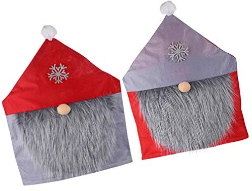 PRETYZOOM 2pcs Weihnachten Stuhlhussen Esszimmerstuhl Rücken Bezug Wichtel Zwerg Design Rot Grau Mütze Stuhllehnen Bezug Stuhl Rückenlehne Husse Weihnachten Dekoration Party Zuhause Restaurant Stühle