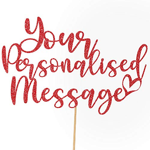 Any Text Personalised Glitter Cake Topper - Red Name, Age, Words Glitter Cake Decoration and Sprinkles - Happy Birthday Decorations - Personalised Toppers for Cakes by Cakeshop
