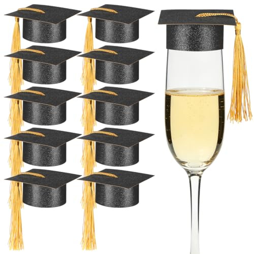 Lot de 10 mini chapeaux de remise de diplôme pour bouteille de vin ou cupcakes