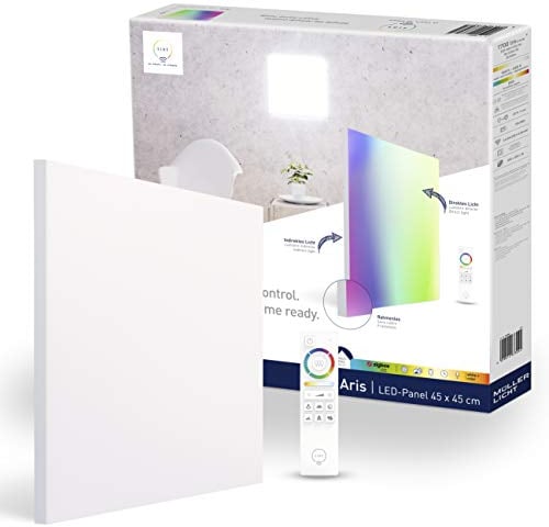 tint Smarte LED-Deckenlampe ARIS – Steuerbar per Alexa oder Fernbedienung – Mit weißem (1800-6500 K) und farbigem Licht RGB – Quadratisches Panel 30 x 30 cm