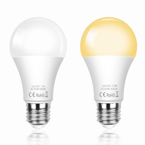 SCNNC LED Glühbirne E27 mit Dämmerungssensor 12W 1200LM Warmweiß 3000K, Ersetzt 100-120Watt, Automatische On/Off LED E27 Lampe mit Tageslichtsensor für Korridor Garten Patio Veranda Treppen, 2 Stück