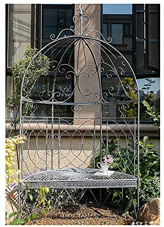 ksamwjf Arbour With Bench, Robust Metal, 2-Seater Decorative Garden Chair, Trellis, Retro Semicircular Wrought Iron Seat Courtyard Arch, 119 X 215 Cm