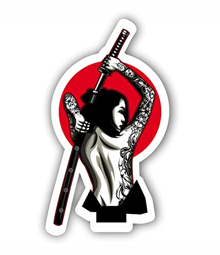 AMA SHOP Aufkleber aus PVC, Samurai für Damen, Wandaufkleber, Laptop, Aufkleber für Helm, Motorrad, Wohnmobil, Auto, PC