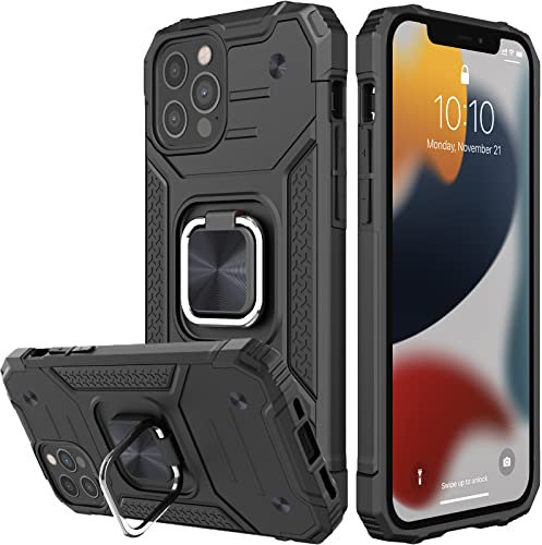 Honeyview ShockProof Case for iPhone 12/12 Pro with Ring Kickstand, Bumper Armour Phone Cover for Apple iPhone 12/12 Pro - Black