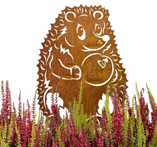 Terma Stahldesign Rostfigur Gartenstecker Igel groß mit Spieß Herbstdeko tolle gartendeko aus Rost-Metall, deko rostoptik, Rostfiguren Tiere, Herbstdeko rost