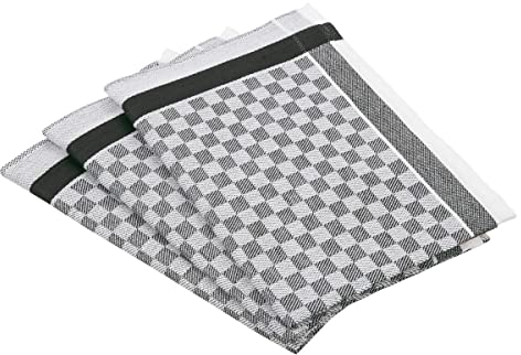 Ross 3er Pack Zwirn Halbleinen Geschirrtücher Karo schwarz, 50x70 cm