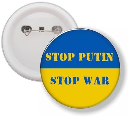 Button Mit Stift - Stop Putin Stop War - Ukraine, 58mm, Kunststoff