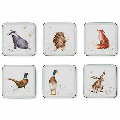 440s Wrendale Designs 6-teiliges Glas-Untersetzer-Set Country-Side Tiere Dachs Eule Fuchs Fasan Ente Hase Korkrückseite hitzeresistent schmutz- und Abriebfest dekorativ abwischbar Motive Hannah Dale