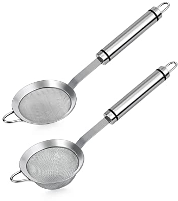ds. distinctive style Tea Strainer 304 Stainless Steel 3-Inch Small Strainer Fine Mesh Cocktail Strainer Set of 2 Hand Strainer with Handle Also for Sifting Sugar, Flour, Spices, and Herbs