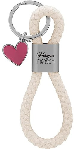 GRUSS & CO Schlüsselanhänger Loop Motiv Mensch | Anhänger bestehend aus einer geflochtenen Schlaufe, mit Motivdruck Herzensmensch, mit Herz-Charm | 48369