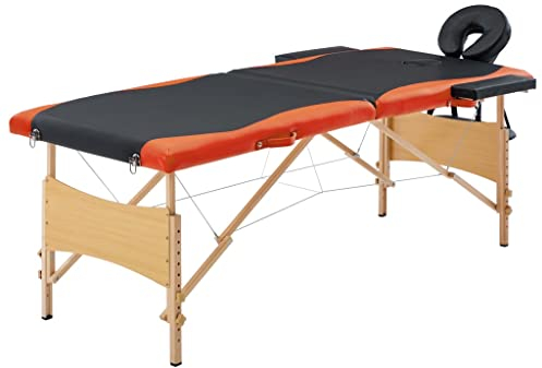 SKM Massageliege Klappbar 2-Zonen Holzgestell Schwarz und Orange, Weight: 16.15 kg, 110203